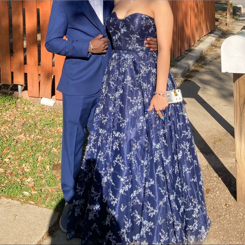 NAVY FLOOR LENGTH PROM DRESS